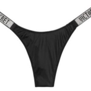 Victoria's Secret Black Very Sexy Bombshell Shine Strap Brazilian Panty Size XL